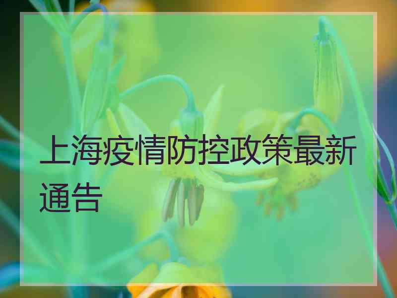 上海疫情防控政策最新通告